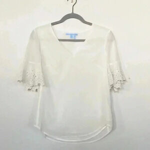 Draper James silk white‎ eyelet sleeve blouse 2